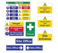 9 Piece Construction/Building Site Safety Sign Starter Pack Bundle - Rigid Plastic