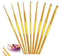 9-Piece Crochet Hook Set Aluminium, 13 cm Extra Long Crochet Hooks Set, Double-Sided Tunisian Crochet Hook, Gold Crochet Hook, Crochet Set for Beginners or Professionals, 2 mm - 6 mm Crochet