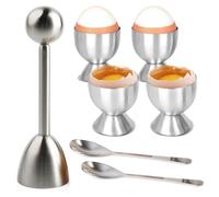 9 Piece Egg Topper Set for Boiled Eggs, Egg Topper Cutter and Egg Cracker Tool for Kitchen Use, Stainless Steel Construction with 4 Cups and 4 Spoons