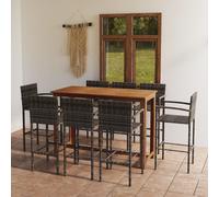 9-Piece Garden Bar Set Grey, Solid Acacia Wood & Rattan, 150x70x105 cm, Durable