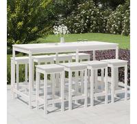 vidaXL 9 Piece Garden Bar Set White Solid Wood Pine, White