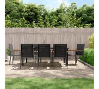 9-Piece Garden Dining Set, Black Textilene & Steel, 200 cm Table Length, Durable