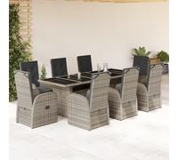 9 Piece Garden Dining Set with Cushions Grey Poly Rattan