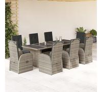 9 Piece Garden Dining Set with Cushions Grey Poly Rattan