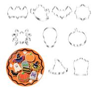 9-Piece Halloween Cookie Cutter Set - Stainless Steel Pumpkin Bat Ghost Shapes - Baking Decorations for Kids Party Treats