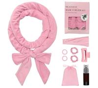 9-Piece Heatless Curling Set, No Heat Velour Hair Curlers Headband & Clips for Women, Overnight Sleep Styling Tools for Long/Medium Hair (pink)