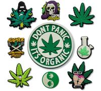 9-Piece Leaf & Herb Stoner Shoe Charms Set - Don't Panic It's Organic, Grim Reefer & Glass Water Pipe Clog Charms Pack - Novelty Accessories for Clogs & Sandals