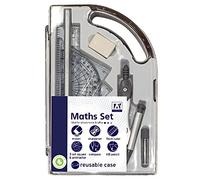 9 Piece Maths Geometry Set School Exam Stationery Ruler Compass Protractor Set Squares CMAT