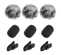9 Piece Microphone Windscreen Set for Lapel Microphones, Earphone Wire Clips Foam Mic Cover with Clips Lapel Headset Windscreen Furry Wind Muff Foam Cover Kit, for Indoor Outdoor