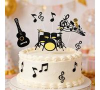 9-Piece Music Theme Cake Toppers Set - Durable Cardboard Birthday Cake Decorations for Musician, Guitar, Drum Party Supplies