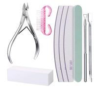 9 piece nail file and buffer cuticle pusher collection required for professional nail kits that require a comprehensive manicure and pedicure