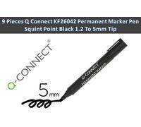 9 Piece Q Connect KF26042 Permanent Marker Pen Squint Point Black 1.2 To 5mm Tip