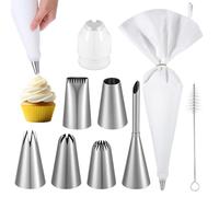 9 Piece Reusable Piping Bags and Tips Set, 16inch Pastry Bags for Cake Decorating, Cupcakes, Cookies, otton Baking Kit with Coupler, Stainless Steel Nozzles & Cleaner