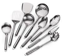 9 Piece Set Stainless Steel 410 Utensil Set Soup Ladle, Slotted Pasta and Turner. Has Hooks on The Ends to Hang Them up, no Rack Included. Student Starting Kitchen Set, Non Stick Kitchen Utensils Set