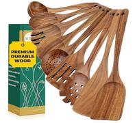 9-Piece Teak Wood Kitchen Utensil Set, Wooden Spoons for Cooking, Wooden Utensils for Cooking