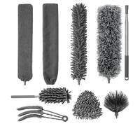 9-Piece Telescopic Duster Telescopic Washable Spider Web Remover with Telescopic Rod, Retractable to 245 cm, Suitable for Ceiling Gaps, Ceiling Fans and Cobwebs, Washable