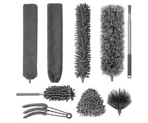 9-Piece Telescopic Duster Telescopic Washable Spider Web Remover with Telescopic Rod, Retractable to 245 cm, Suitable for Ceiling Gaps, Ceiling Fans and Cobwebs, Washable