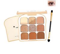 9-Piece Toast-Shaped Eyeshadow Palette with Natural to Bold Shades - Versatile Matte and Shimmer Finishes for Everyday and Special Occasions, Includes Dual-Ended Brush for Sensitive Eyes