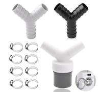 9-Piece Two Way Hose Splitter Set, 20mm Washing Machine Waste Splitter and Hose Y Connector Kit, Includes 3 Way Hose Connectors, 2-in-1 Adapter and 6 Clamps for Dual Plumbing