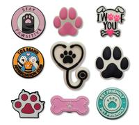 9-Piece Veterinary & Vet Nurse Clog Charms Set - Toe Beans & Stay Pawsitive Shoe Charms Pack - Dog Groomer, Animal Care Novelty Gift Accessories for Clinic Clogs To Fit Crocs