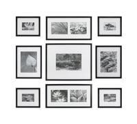 nielsen 9-Piece Photo Frame Set for 11 Pictures, Black Wooden Picture Frame 4x6, 6x8, 8x10, 8x12 Art Prints and Hanging Wall Template Included, Ready to Hang - Black