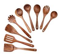 9 Piece Wooden Spoons for Cooking, Natural Teak Kitchen Utensils Spatula, Wooden Spoon Set, Smooth Finish Wooden Cooking Utensils Spoons, Filter Spoon, Salad Fork