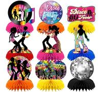9 Pieces 70s Party Honeycomb Table Decoration, 70s Disco Honeycomb Centrepieces, Dancing Queen Party Table Centrepieces 70s 80s 90s Theme Party Decorations 1970s Disco Party Centrepieces for Table