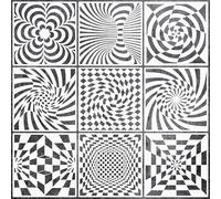 9 Pieces Abstract Geometric Stencil Set, Reusable Plastic Optical Illusion Stencil Sphere & Line Modern Wall Stencil Painting Templates for DIY Art, Scrapbooking, Drawing, Wall & Floor Decor