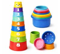 9 Pieces Baby Stacking Cups, Toddler Bath Toys Baby Toy For Activity Nesting Cup Pre-school Learning Toy Montessori Toys for 1, 2 Year Old Boy Girls (Assorted)