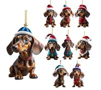 9 Pieces Christmas Dachshund Pendants, 2D Acrylic Christmas Dog Ornament, Christmas Dachshund Set for Car, Branches, Christmas Bouquets, 8cm