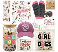9 Pieces Dog Mom Gifts for Women, Best Dog Lovers Gifts for Women with 16oz Glass Cup, Baseball Cap, Tote Bag, Makeup Bag, Socks, Bracelet, Keychain for Dog Lover Birthday Christmas Mothers Day Gift