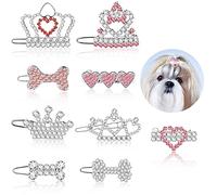 9 Pieces Dog Tiara Crown Hair Clips Pet Crystal Rhinestone Barrette Clips for Dog Puppy Ear Clear Doggie Crown Pet Grooming Hair Accessories for Pet Girl, 9 Styles(Vivid Style)