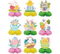 9 Pieces Easter Honeycomb Centerpieces,Happy Easter Decorations 3D Table Honeycomb Centerpiece,Cute Bunny Rabbits Chick Eggs Colorful Centerpiece Table Decorations,for Home Dining Room Indoor Outdoor