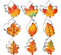 9 Pieces Fall Leaves Cookie Cutters Set, Stainless Steel Autumn Leaf Biscuit Mold Includes Maple Oak Leaf Baking Decorations for Fall, Thanksgiving, and Harvest Parties