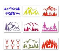 9 Pieces Forest Mountain Painting Stencils, PET Reusable Wildlife Stencil for Art Projects, Painting on Wood, Floor, Wall and Tile (9 PCS)