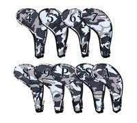 9 Pieces Golf Club Cover Set Iron Headcovers Sleeves Design With Bold Number Marks PU Fleece Build Suitable for course storage, Gray