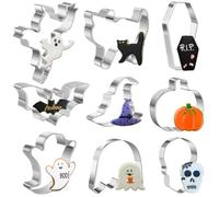 9 Pieces Halloween Cookie Cutters Set for Baking - Ghost,Bat,Cat,Pumpkin,Skull,Coffin and Witch's Hat Shape Stainless Steel Holiday Biscuit/Pastry Cutter (Halloween)