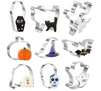 9 Pieces Halloween Cookie Cutters Set for Baking - Ghost,Bat,Cat,Pumpkin,Skull,Coffin and Witch's Hat Shapes Biscuit/Pastry Cutter