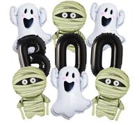 9 Pieces Halloween Party Decorations Include Black BOO Foil Balloons Ghost Balloons Large Mummy Balloon for Halloween Party Supplies Ghost-themed Birthdays Decor