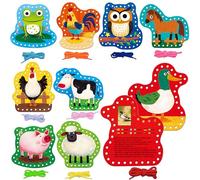 9 Pieces Kids Lacing Cards, 9 Farm Animals Double Sided Sewing Cards with 9 Colorful Laces, Educational & Learning Activity Games, Imagination Development Lacing Toys for Preschoolers, Kids Ages 3+