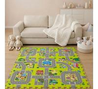 9 Pieces Kids Road Play Mat - 30x30 Foldable Play Rug - Road Mat for Toy Cars