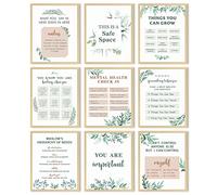 9 Pieces Mental Health Posters Anxiety Therapy Motivational Poster Psychologist Counselor Inspirational Posters Positive Quotes Wall Decor Classroom for Home Office, 8 x 10 Inch(Leaf Style)