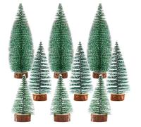 9 Pieces Mini Christmas Trees, Artificial Miniature Christmas Trees with Wooden Base, Small Pine Tree Plastic Winter Snow Ornaments Tabletop Trees for Christmas Party Home Table Craft Decor