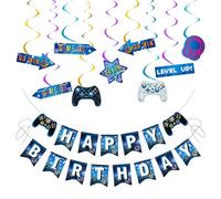 9 Pieces Of Spiral Hanging Ornaments, 1 Piece Of Happy Birthday Flag, Boy Game Machine Theme Hanging Decoration Set, Personality Hanging Ornaments, Children'S Birthday Party Hanging Ornaments.