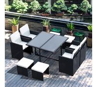 9-Pieces PE Rattan Cube Garden Furniture Set with Cushions