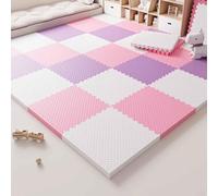 9 Pieces Puzzle Play Mats, Soft Baby Play Mat, High Density EVA Foam Tiles, Interlocking Puzzle Gym Flooring Pad(White/Purple/Pink)