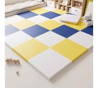 9 Pieces Puzzle Play Mats, Soft Baby Play Mat, High Density EVA Foam Tiles, Interlocking Puzzle Gym Flooring Pad(White/Navy Blue/Yellow)