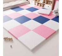 9 Pieces Puzzle Play Mats, Soft Baby Play Mat, High Density EVA Foam Tiles, Interlocking Puzzle Gym Flooring Pad(White/Navy Blue/Pink)