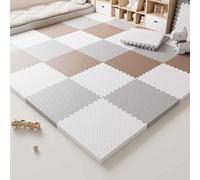 9 Pieces Puzzle Play Mats, Soft Baby Play Mat, High Density EVA Foam Tiles, Interlocking Puzzle Gym Flooring Pad(White/Grey/Brown)