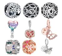 9 Pieces Silver Spacer Beads Charms for Bracelet Making, Pendants Beads for Jewelry Making Kit, Charms for Pandora Bracelet, Jewellery Gifts for Girls Teens Mom Family